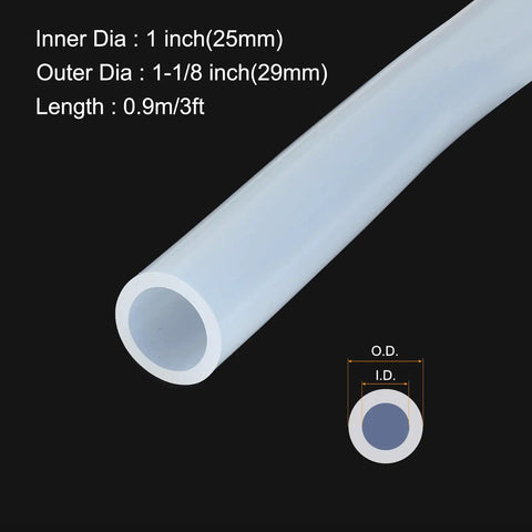 Clear 3ft Silicone Tubing 1 In ID 1-1/8 In OD High Temperature Heavy Duty Flexible Transparent Plastic Hose cross-section view