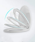 Slick Soft Close Oval Toilet Seat With Quick Release Hinges And Non Slip Base For Quiet Bathroom Upgrades Easy Wipe Down and Zero Slamming Nonsense, showing the unique hinge design.
