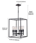 Black Classic Farmhouse 6 Light Pendant Chandelier With Square Cage Shades, Ceiling Hanging Fixture, Adjustable Height
