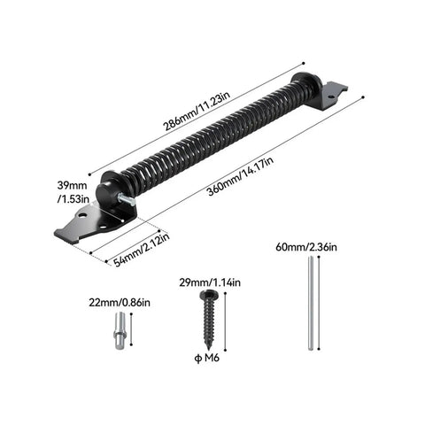 Heavy Duty Tension Spring Gate Closer For Wooden Fence Gates Auto Close Device with dimensions and installation parts