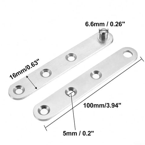 Front view of 360 Degree Rotatable Door Pivot Hinges 100 x 16 x 11mm Stainless Steel For Home Cabinets And Toolboxes Beefy Heavy Duty.