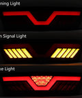 Badass Smoked Rear Bumper DRL And Brake Lamp For 2020 To 2023 Tesla Model Y showing running light, turn signal, and brake light functions.