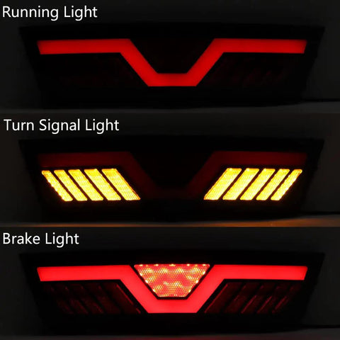 Badass Smoked Rear Bumper DRL And Brake Lamp For 2020 To 2023 Tesla Model Y showing running light, turn signal, and brake light functions.