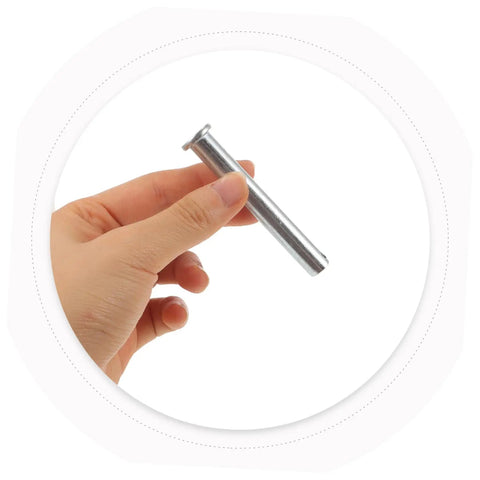 Close-up of a galvanized pin from Heavy Duty 10 Pack Scaffolding Couplings With Clips And Fixed Inserts Welding Fixing Pegs Galvanized And Rust Resistant Quick Assembly For Secure Connections In Construction And Workshop Environments.
