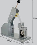 Dfedhf Compact Vegetable Strapping Machine With Adjustable Tension And Multi-Hole Design For Efficient Farm Packaging Bundling Of Fresh Produce And Fruit With Heavy Duty Construction, side view, measurement details, durable metal construction.