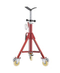 Beefy Heavy Duty Pipe Jack Stand With V Head And 2/4 Ball Transfer Folding Tripod Pipe Support Adjustable 20 To 55 Inches 12 Inch Pipeworking Clamp Tool Stand Rugged Steel Construction Safe Locking Easy Setup, red steel tripod with casters