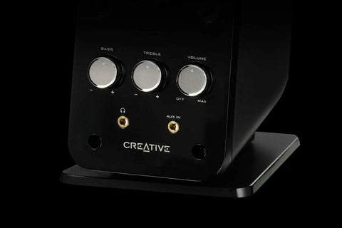 Close-up of control panel on GigaWorks T40 Series II 2.0 Multimedia Speaker System With BasXPort Technology Delivers Bass Without a Subwoofer