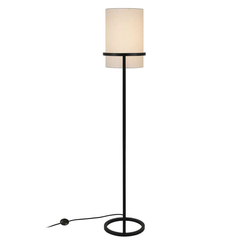 62 Inch Tall Floor Lamp With Blackened Bronze Finish And French Drum Linen Shade For Elegant Living Room Lighting LED Compatible Bulb Sold Separately Or LED Bulbs Optional in side view on white background.