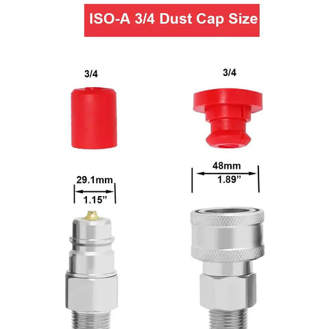 Two Pack 3/4 Inch Hydraulic Quick Coupler Dust Cap Covers For ISO A And ISO B Quick Disconnects Keeps Cap Attached
