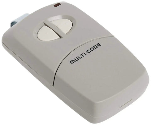 Multi-Code 2-Channel Visor Transmitter for Gates and Doors, 1024 Codes per Channel, shown in soft gray finish with visor clip