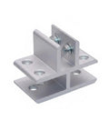 Glass Shelf Clip for Aluminum Frame Shelving, Heavy Duty Silver Hardware Fitting shown at an angle