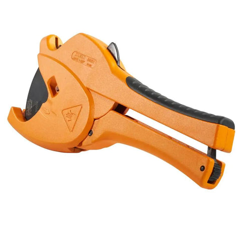 Ratcheting PVC Cutter For One Hand Fast Cuts From Half Inch To One And Quarter Inch White And Gray Schedule 40 And 80 PVC Quick Blade Release