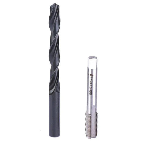 Spiral drill and screw tap from 17 Piece M12x1.5 Thread Repair Kit with Spiral Drill, Screw Tap, Wrench, Break Pin Tool and Hex Keys