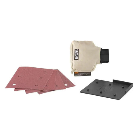 18V Palm Sander Pro Grade With 12,000 RPM 1/4 Sheet Power, Onboard Dust Bag, Includes Sanding Pads, accessory components shown