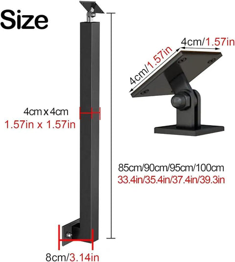 Tough As Nails Heavy Duty Adjustable Two Seventy Degree Side Mount Wrought Iron Railing Post With Smooth Black Bracket For Deck And Staircase Spindle Thirty Seven Inch Rust Resistant Home Decor One Pack showing size dimensions.