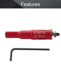 Heavy Duty Bi-Metal Hole Saw 0.6 Inch Diameter with 1 Inch Cutting Depth and Triangular Handle next to Allen key