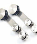 Heavy Duty Stainless Steel Glass Sliding Barn Door Hardware Kit For 8 Foot Doors With Brushed Finish rolls shown