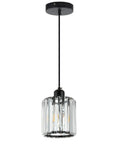 Modern Mini Crystal Pendant Light For Kitchen Island And Bar Lighting Fixture With Cylinder Crystal Design In Matte Black Finish