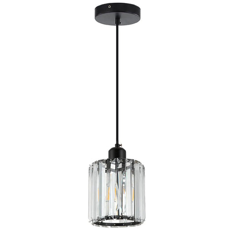 Modern Mini Crystal Pendant Light For Kitchen Island And Bar Lighting Fixture With Cylinder Crystal Design In Matte Black Finish
