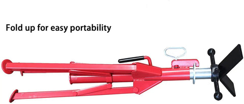 Heavy Duty Pipe Stand With V Head, Adjustable Height, Folding Portable Design, red finish, folded for easy portability.
