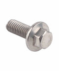 M6 Flange Bolts 304 Stainless Steel Hex Screws, close-up, showing flange design and textured screw for heavy-duty use.
