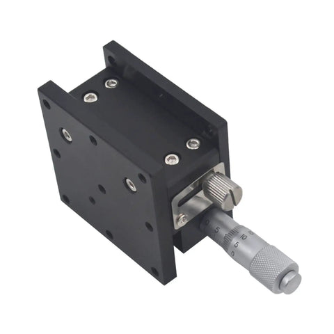 60X60mm XYZ Three Axis Manual Linear Stage With Sliding Platform Pro Grade Micrometer Adjustable Tuning Table shown at angle.