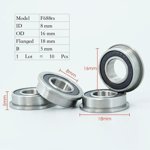 Fire 10 Pieces F688RS Flange Ball Bearings 8x16x5mm Chrome Steel For Motion Drive Units Idler Joints Zero Play Super Smooth Action Keeps Rig Tight Strong Under Pressure Maintains Peak Performance Without Fail Anytime You Build New Machines, sealed bearings with size chart