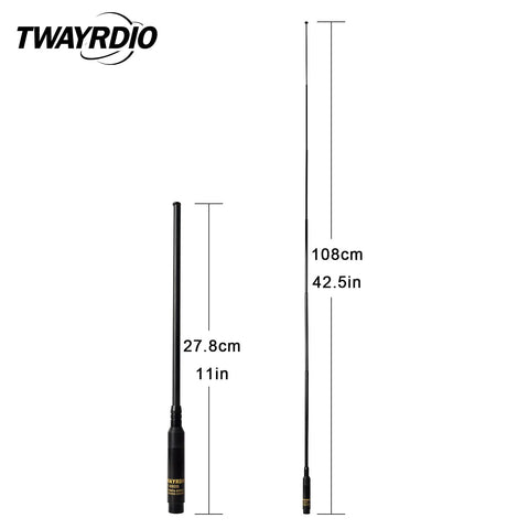 Dual Band Telescopic Ham Radio Antenna 42 Inch Extendable VHF UHF Long Range Replacement Antenna for walkie talkies shown extended