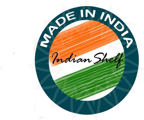 Image of a logo stating 'Made in India' with an Indian flag color theme for Indian Shelf branding.