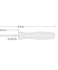 Technical drawing of 90 Degree Pointed Pick With 1/8 Inch By 3 Inch Shank For Precision Prying Scraping And Pulling Tasks, Made In USA.