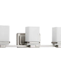 3 Light Coastal Style Vanity Light For Bathroom With Etched White Glass Shades Over The Mirror Sleek Modern Bath Fixture
