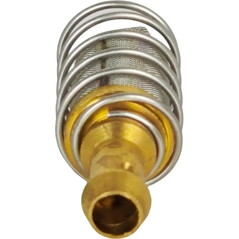 Close-up of an in-tank fuel filter inlet pickup replacement with metal mesh and fitting, for Polaris Ranger and Can-Am models