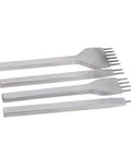 Set of four Leather Stitching Punch Kit With White Steel Prongs 5mm Pitch 1 2 4 6 Prong Tools on white background