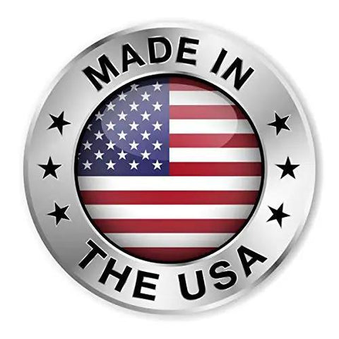 Made in the USA logo featuring the American flag in a silver circular emblem with stars.