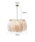 Feather Lamp Pendant Light Chandelier for Dining Room Living Bedroom Nordic Drop Lighting, 50cm wide, 100cm height, white feather design.