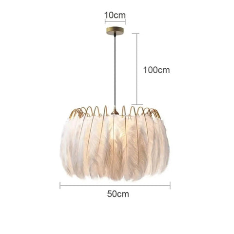 Feather Lamp Pendant Light Chandelier for Dining Room Living Bedroom Nordic Drop Lighting, 50cm wide, 100cm height, white feather design.