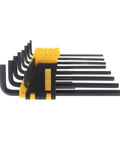 Top Grade 14 Pack Double End Hex Wrench Set With Short Long Arms For Deep Reach Repairs And Tight Space Jobs Perfect Multi Size SAE Socket Driver Tool Kit Upgrade Your Garage Gear Today black and yellow 14-piece alloy hex key set in holder