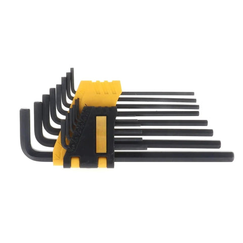 Top Grade 14 Pack Double End Hex Wrench Set With Short Long Arms For Deep Reach Repairs And Tight Space Jobs Perfect Multi Size SAE Socket Driver Tool Kit Upgrade Your Garage Gear Today black and yellow 14-piece alloy hex key set in holder