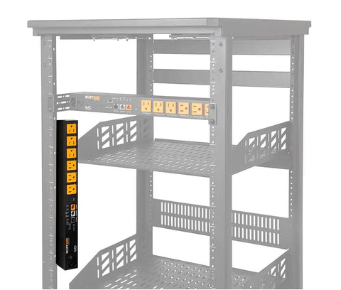 Heavy Duty Six Outlet Power Conditioner With Slick Ip Controls And Precision Metered Strips mounted in a rack.