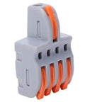 20 Pack Push In Wire Connectors 1 To 4 Out Electrical Terminal Block Copper Conductor Splitter For Recessed Fixtures And Auto Wiring Quick Lock No Sweat Install Heat Resistant Shell Orange, showing orange and gray design.