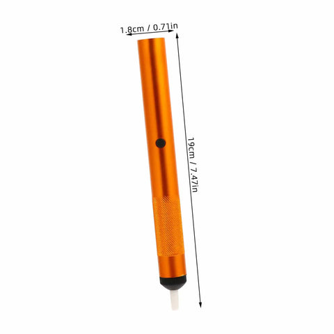 Three Piece Aluminum Desoldering Solder Absorber Pump Sucker For PCB One Hand Use Easy Grip Solder Removal Tool Kit showing measurements