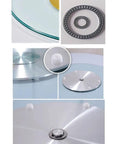 Badass Tempered Glass Lazy Susan Turntable Smooth Swivel Round Serving Platter Heavy Duty Aluminum Base close-up of base and components.