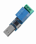 LCUS-1 USB Relay Module With 5V USB Control, 10A Switching, Overcurrent Protection, No Fuss Smart Home Automation Ready, Plug And Play Microcontroller Interface For DIY Projects, Fast Response And Reliable Device Control. USB relay board with green screw terminal and USB plug