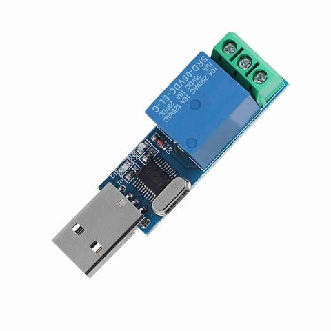LCUS-1 USB Relay Module With 5V USB Control, 10A Switching, Overcurrent Protection, No Fuss Smart Home Automation Ready, Plug And Play Microcontroller Interface For DIY Projects, Fast Response And Reliable Device Control. USB relay board with green screw terminal and USB plug