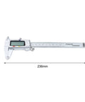 0-150mm Digital Caliper with Large LCD Display, stainless steel, displaying 236mm length, used for precise measurements.