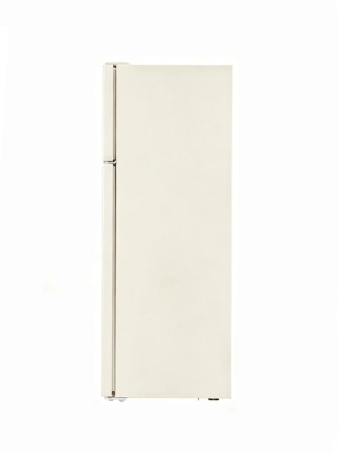 Retro Apartment Refrigerator With Top Freezer And Ten Cubic Feet Of Solid Chill Storage Featuring Heavy Duty Spill Proof Shelves And Classic Chrome Trimmings For Your Straight Fire Home Setup in vanilla exterior.