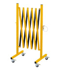 Effortless Expandable Metal Barricade 8 Feet Portable Safety Barrier On Casters in closed position, vertical view