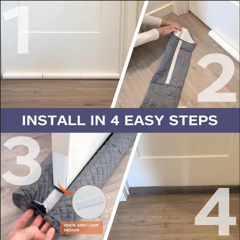 Ciieyuo all-weather door draft stopper in quilted gray fabric installed under a white interior door