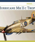 Box cover of One Seventy Two Scale Hurricane Mk IIc Tropical Plastic Model Kit for aircraft builders, featuring WWII fighter bomber.