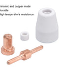 Grab Your Ultimate 65 Pcs Plasma Cutter Consumables Kit With Premium Ceramic And Copper Nozzles Built For Tough Cutting Jobs That Last Forever And Keep Performance Top Notch showing ceramic and copper plasma cutter nozzles.